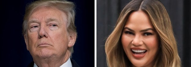 An image of Trump next to an image of Chrissy Teigen with her tweet