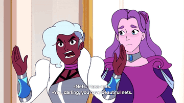 Spinnerella comforting Netossa, telling her: &quot;Yes, darling, you have beautiful nets&quot;