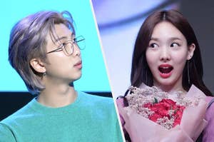Two k-pop idols looking shocked