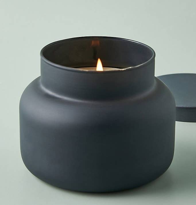 Large candle in matte black pot 