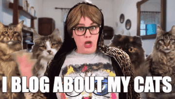 Woman in glasses talks about blogging about her cats