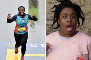 Uzo Aduba running the Boston Marathon and in Orange Is The New Black