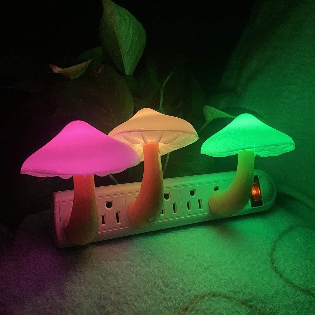 three mushroom lights on an outlet