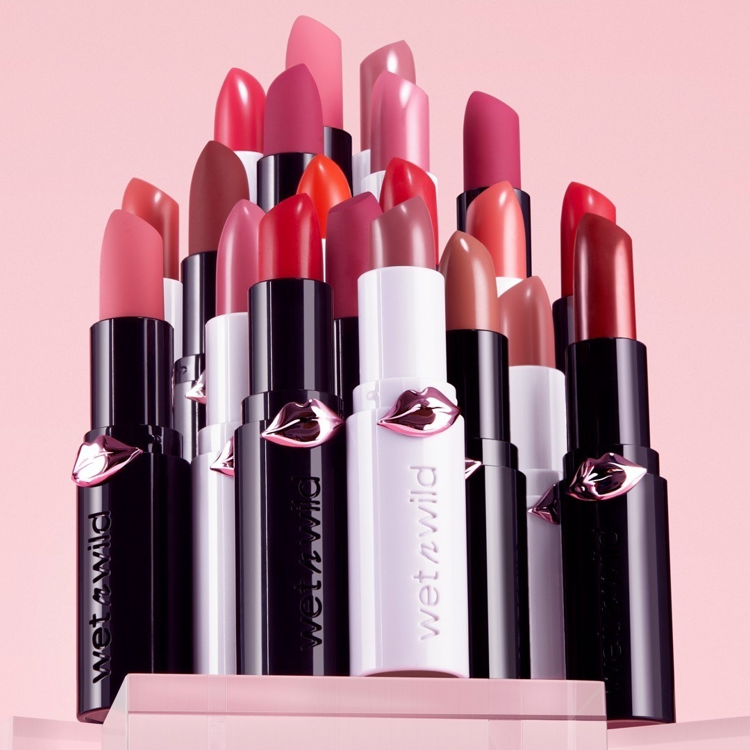 The lipstick in multiple red, pink, and neutral shades