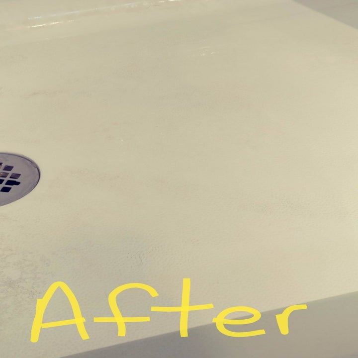 Amazon reviewer photo showing clean show after using the Better Life Natural Tub and Tile Cleaner