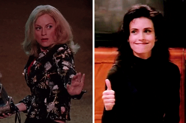 Amy Poehler dancing and Monica Geller giving a thumbs up