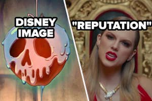 Disney image of a poison apple and reputation label over taylor swift music video lwymmd screenshot