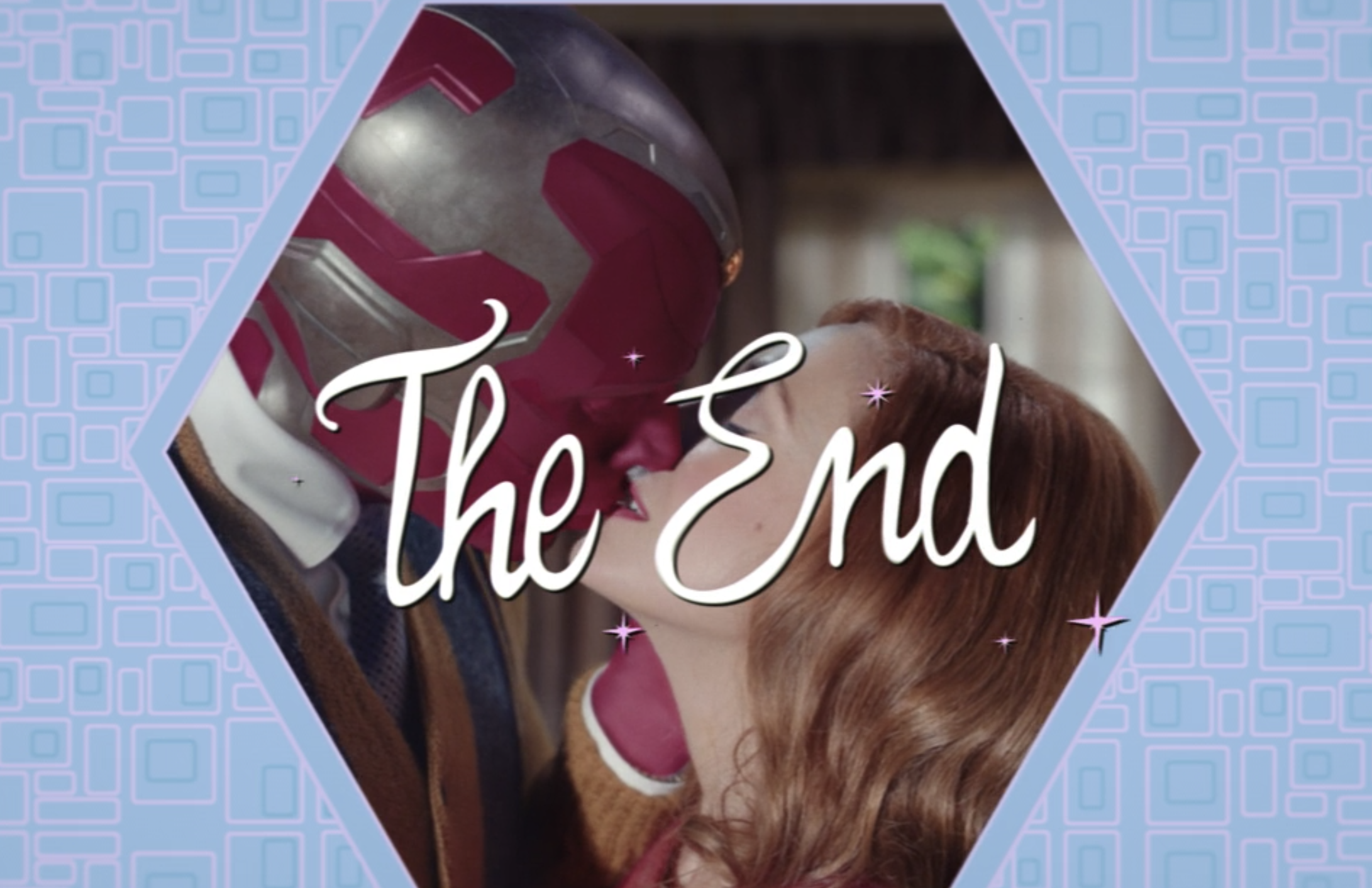 Vision and Wanda kissing with &quot;The End&quot; written over the image