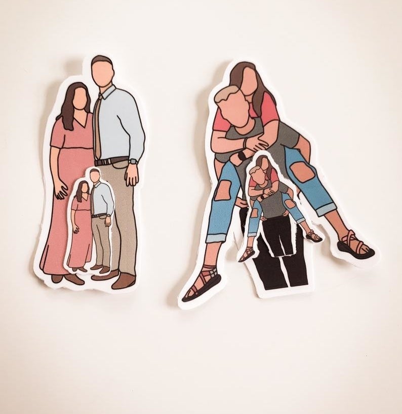 The faceless portrait stickers of couples, in regular and mini size