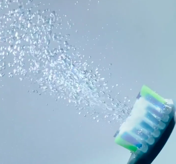 A close up of the tiny bubbles created by the brush head