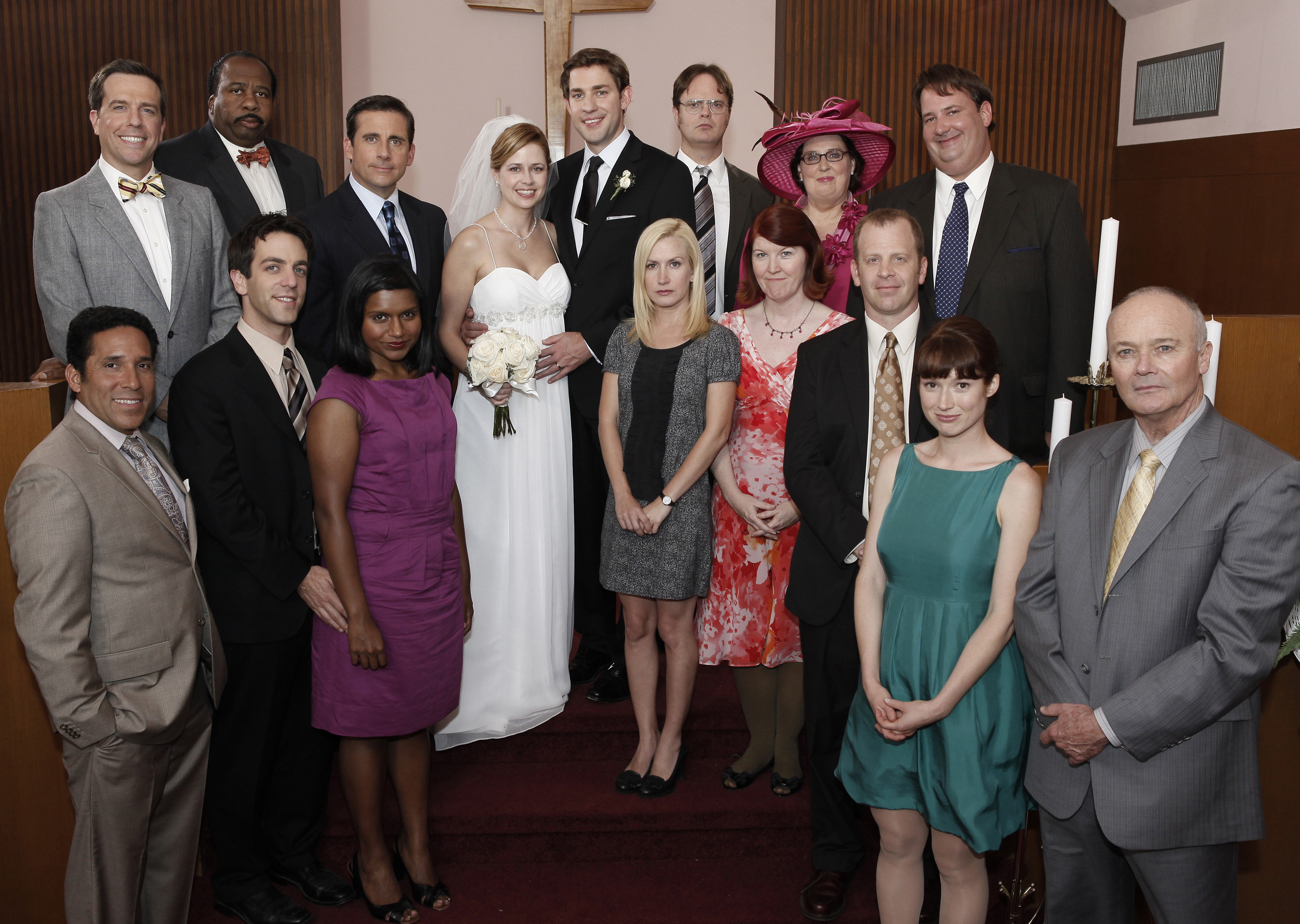 The cast of The Office in the episode &quot;Niagara&quot;