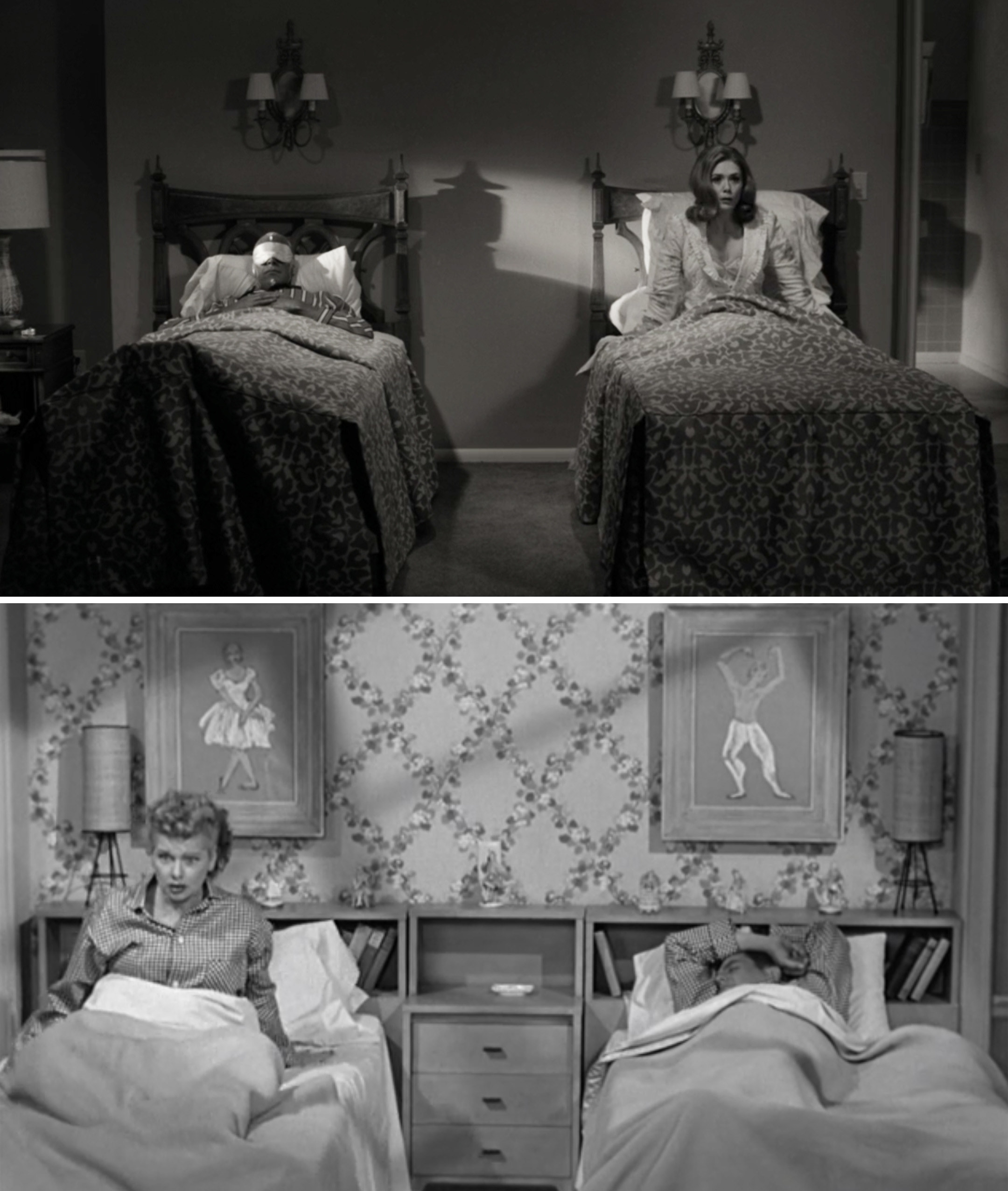 Wanda and Vision in separate beds vs. Lucy and Ricky in separate beds in "I Love Lucy"