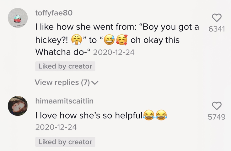 A commenter said &quot;I love how she&#x27;s so helpful {two emojis crying and laughing]