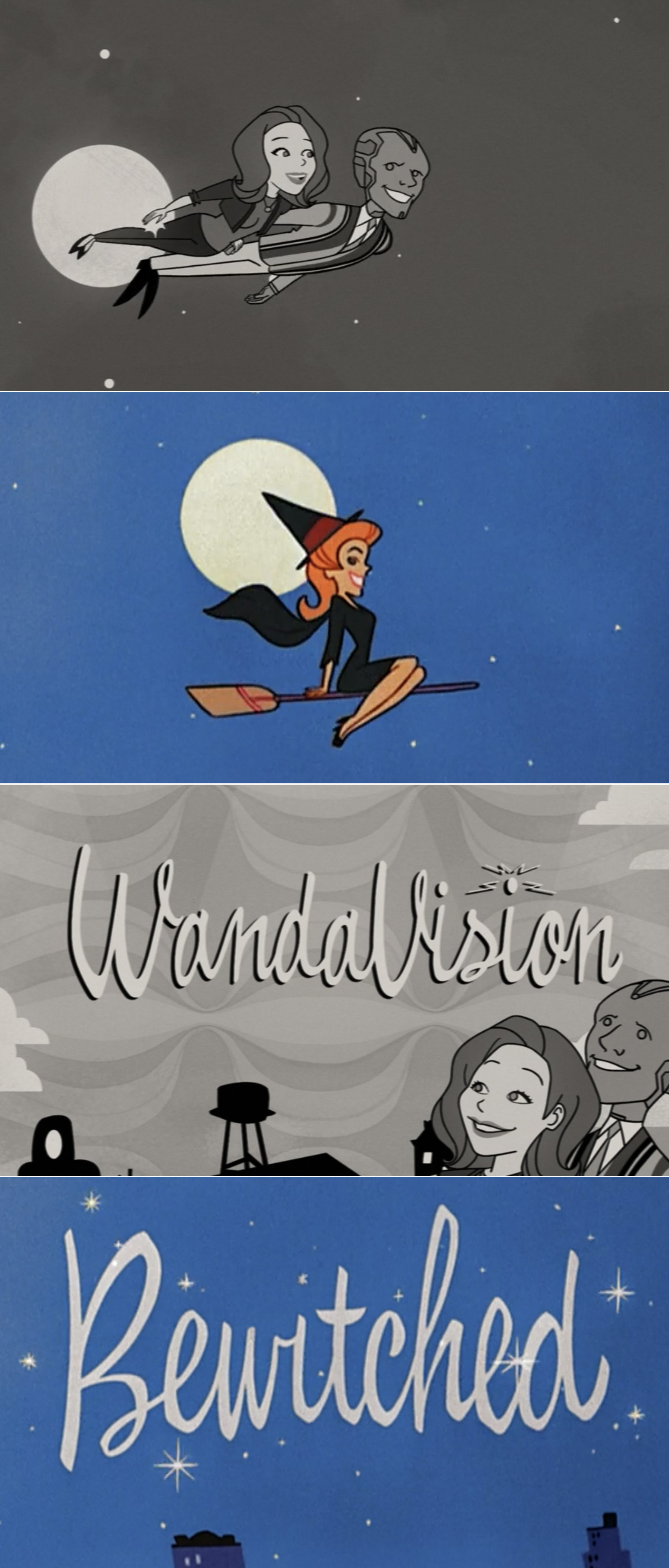 The WandaVision Episode 2 opening credits vs. the Bewitched ones