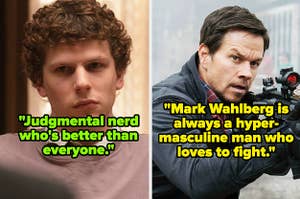 Jesse Eisenberg in "The Social Network" and Mark Wahlberg in "Mile 22"