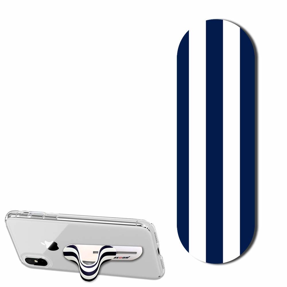 A blue and white striped phone grip