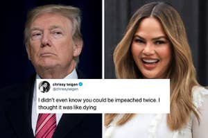 An image of Trump next to an image of Chrissy Teigen with her tweet