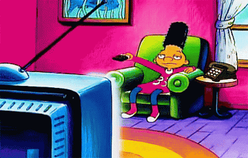 Gerald from Hey Arnold watching TV glumly 