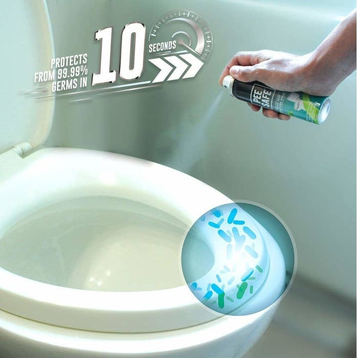 A spray being used to sanitise a toilet seat