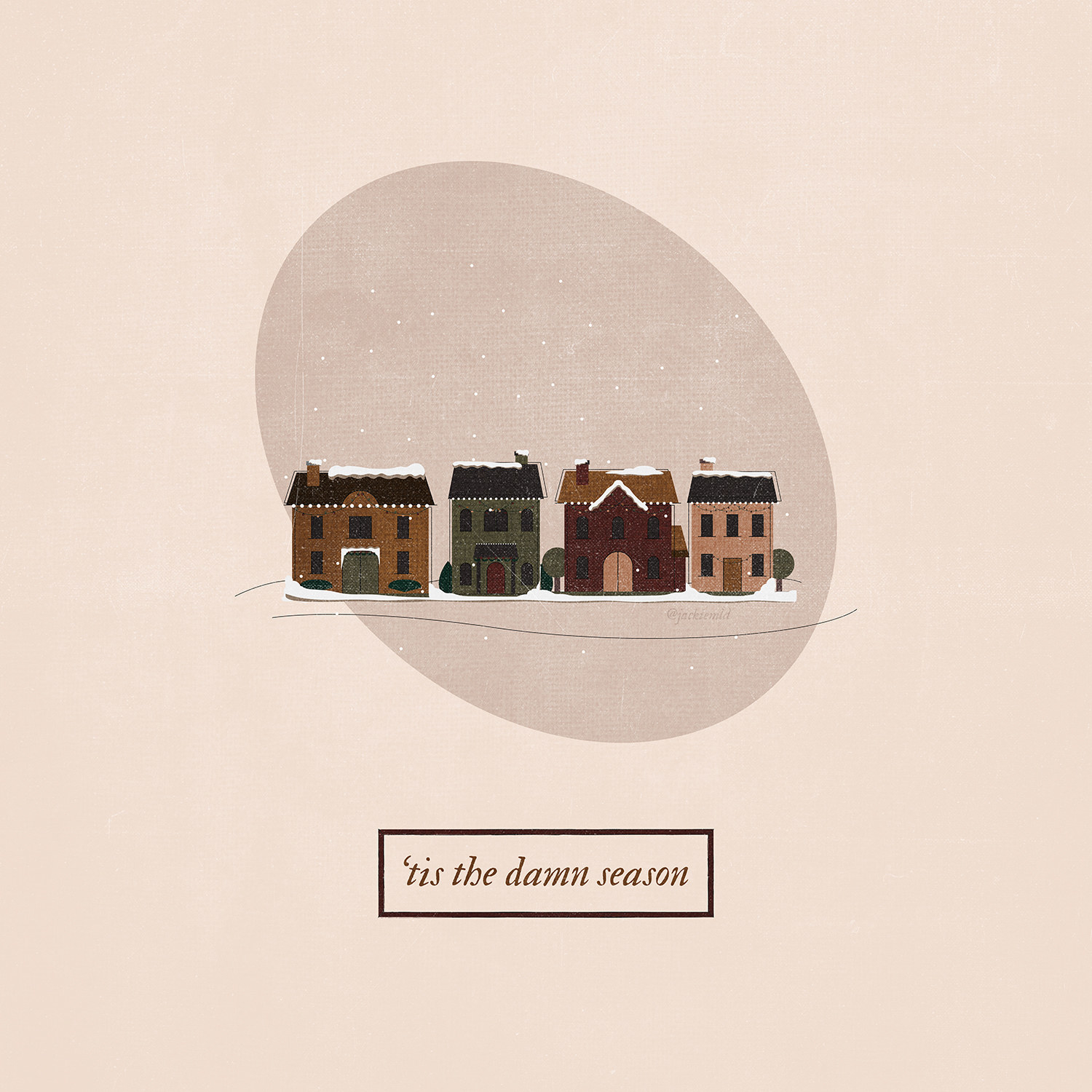 A row of quaint, snow-covered houses