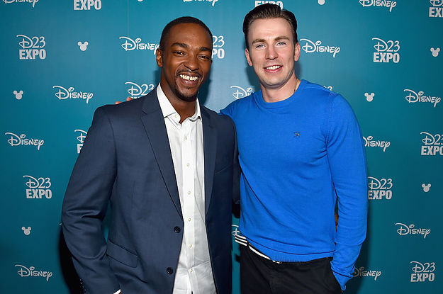 Anthony Mackie and Chris Evans posing together at a red carpet event
