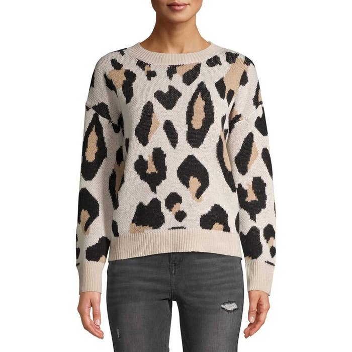 The tan leopard-print sweater