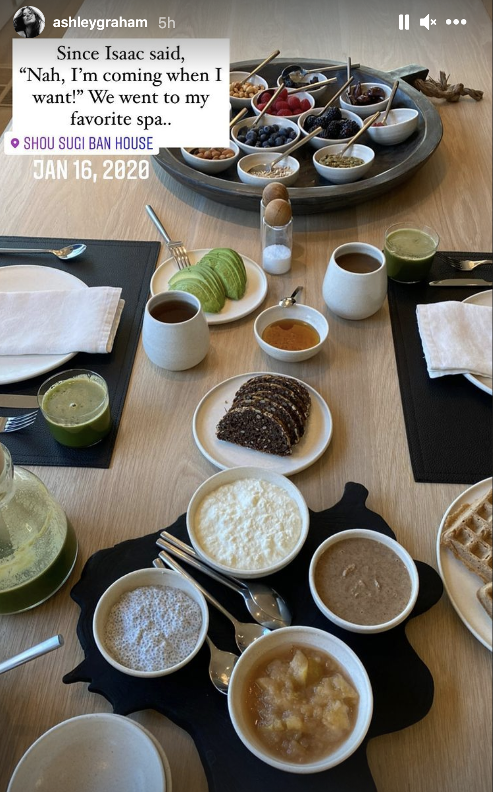 A table filled plates of food