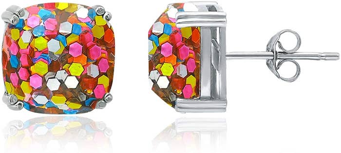 Multi-colored glitter stud earrings with sterling silver posts