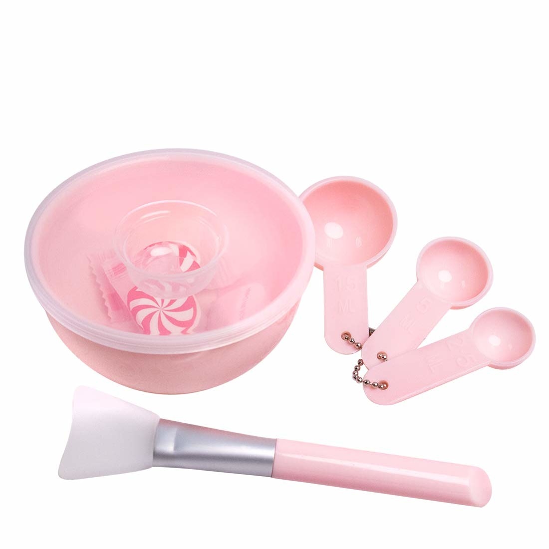A pink facemask application kit 