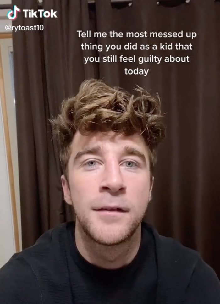 TikToker Ryan Annese says in a video: &quot;Tell me the most messed up thing you did as a kid that you still feel guilty about today&quot;