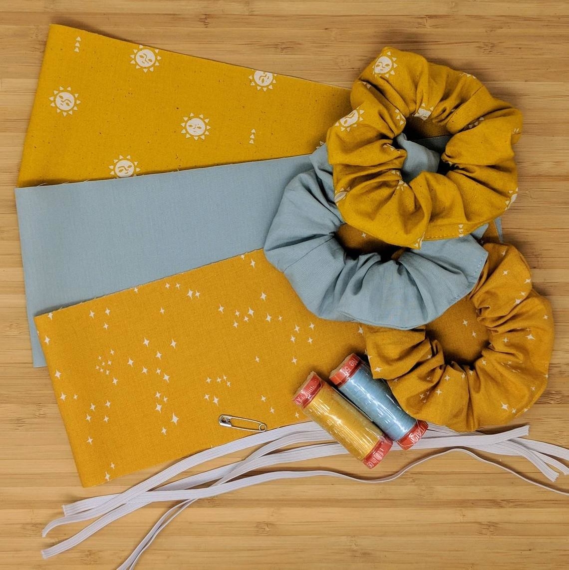 The scrunchie kit with  three finished scrunchies 