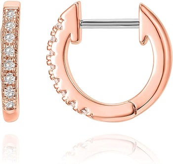 The small rose gold and cubic zirconia hoops