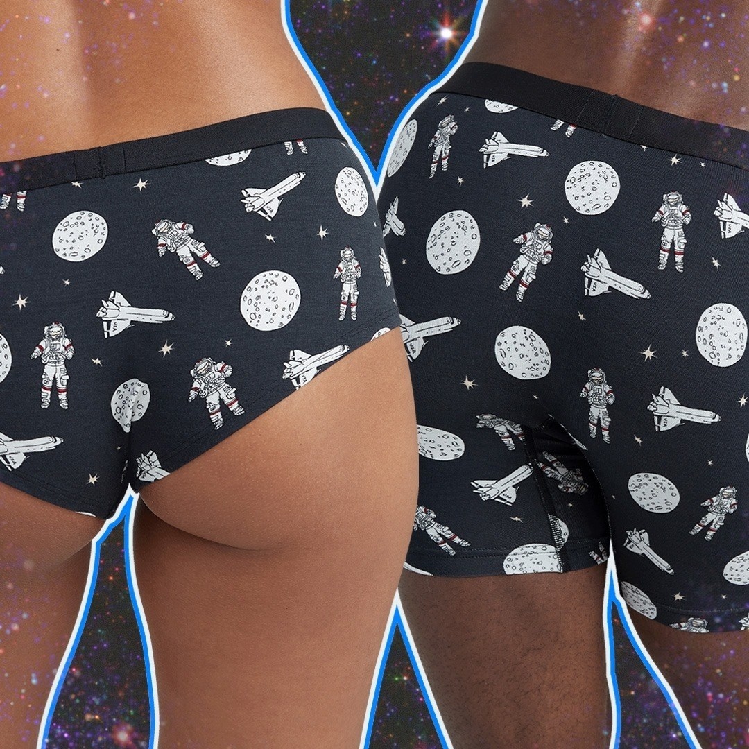 briefs and boxers with matching space pattern