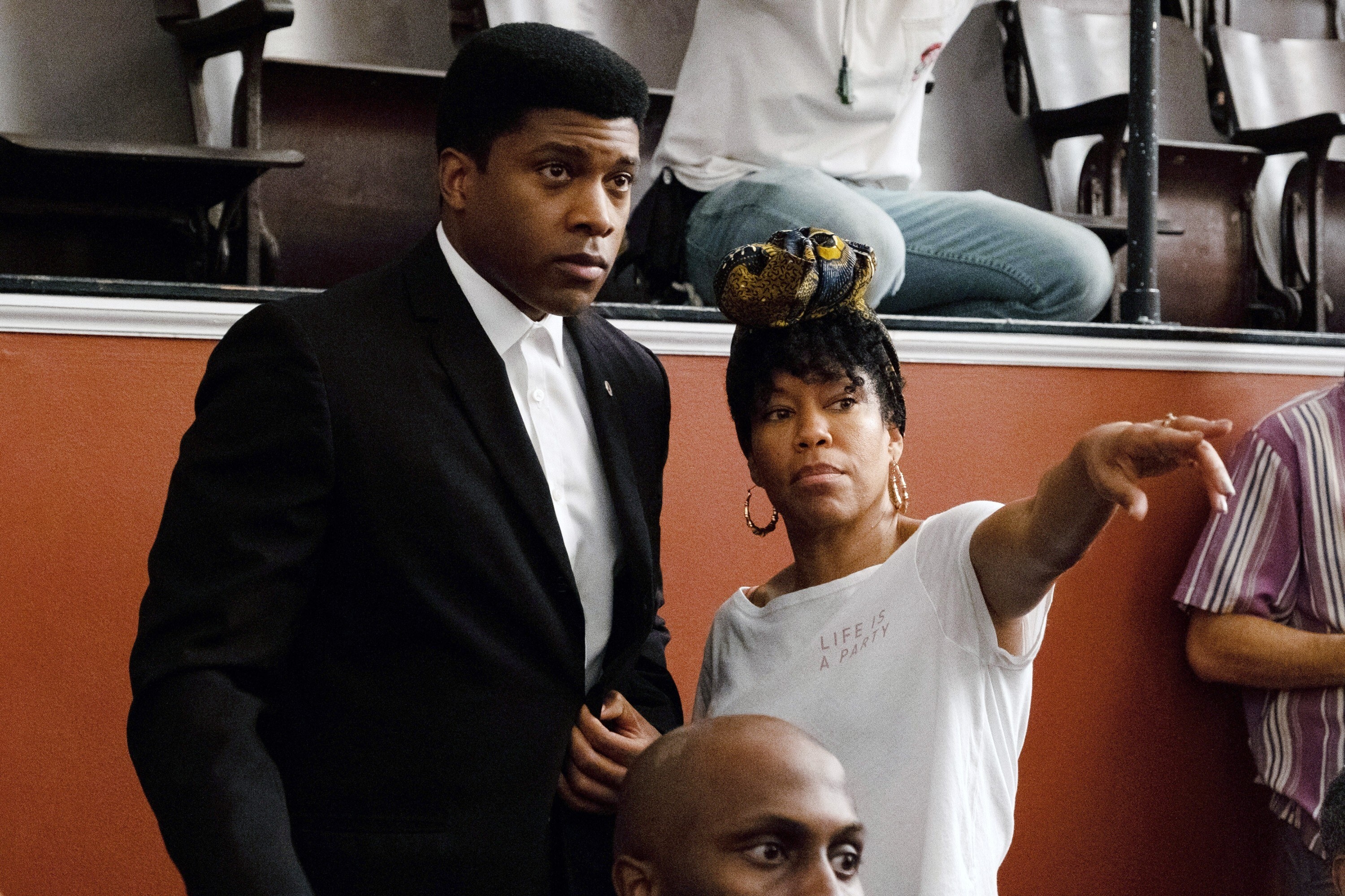 ONE NIGHT IN MIAMI, from left: Eli Goree, director Regina King, on set