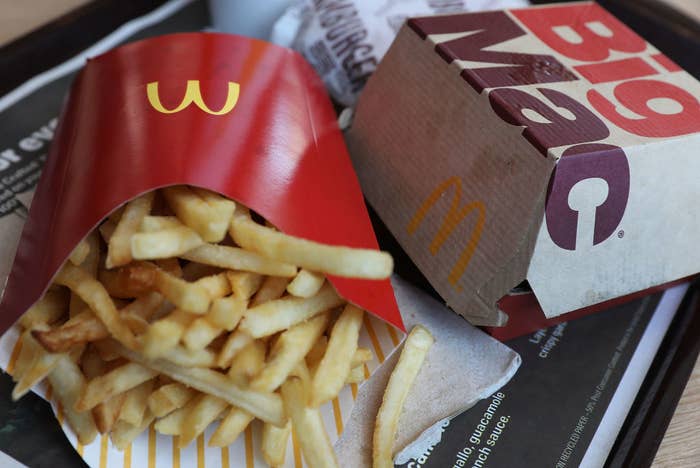 McDonald&#x27;s Big Mac and French fries are seen on a tray