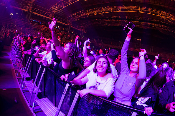 A packed crowd dances at a concert