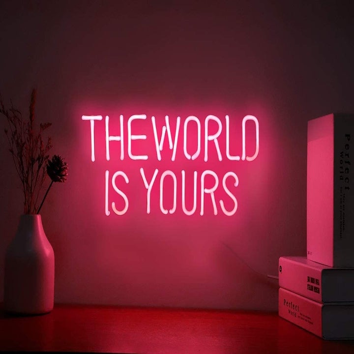 The pink "the world is yours" neon sign 