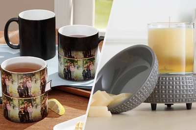 A split thumbnail of mugs and a candle warmer