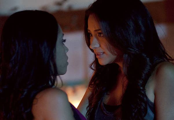 Bianca Lawson and Shay Mitchell as Maya and Emily on Pretty Little Liars