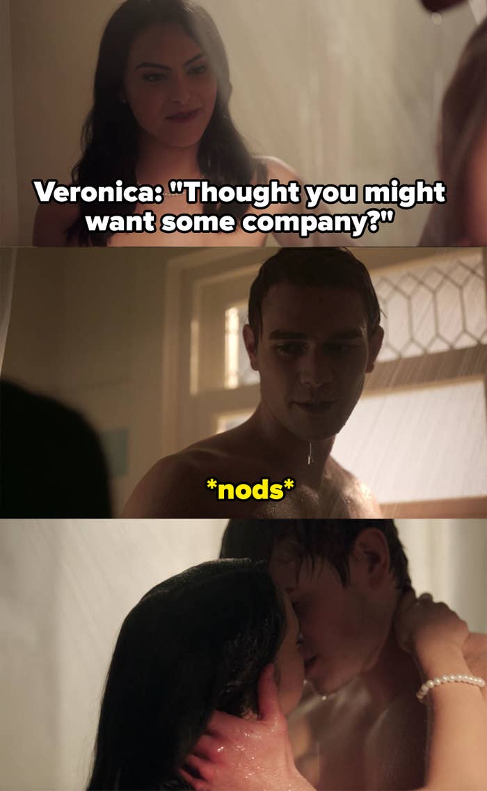 Veronica asks Archie if he wants company in the shower, they share a steamy kiss