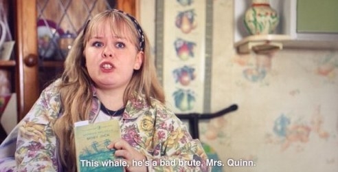 Clare holds up Moby Dick and says &quot;This whale, he&#x27;s a bad brute Mrs Quinn&quot;