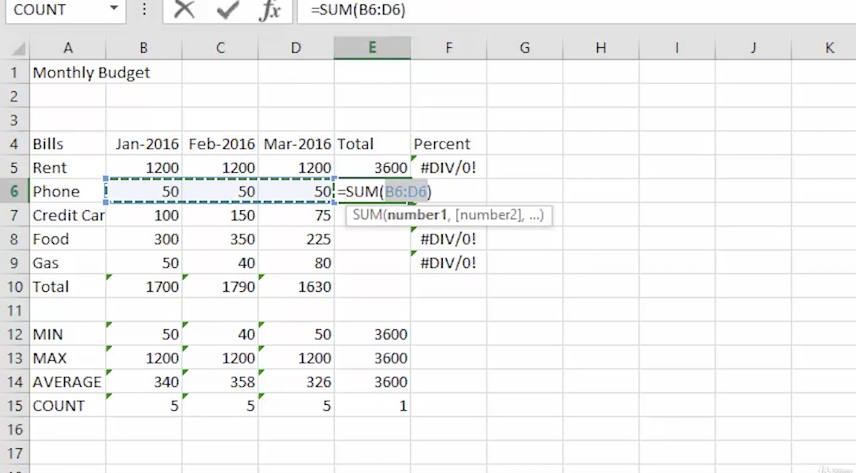 a table in Excel