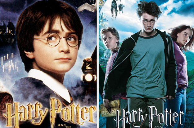 Movie posters for Harry Potter 1 and 3 with the full titles cut off