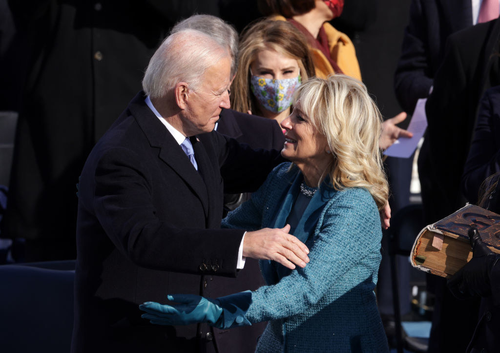 Biden embracing his wife, First Lady Dr. Jill Biden after being sworn in