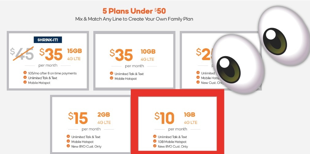 Comparison of Boost Mobile phone plans ranging from $10 to $35 per month