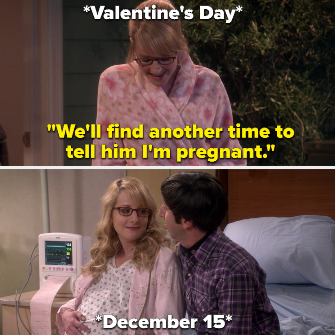 Bernadette says &quot;We&#x27;ll find another time to tell him I&#x27;m pregnant&quot; on Valentine&#x27;s day, then gives birth on December 15