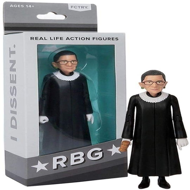 an action figure of RBG in a box