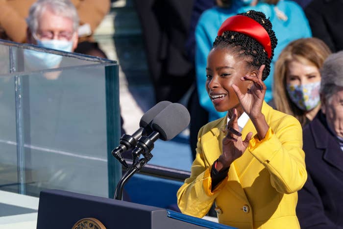 Amanda Gorman reading her poem at the inauguration