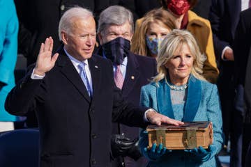 Pres. Joe Biden swearing on the bible during his inauguration 