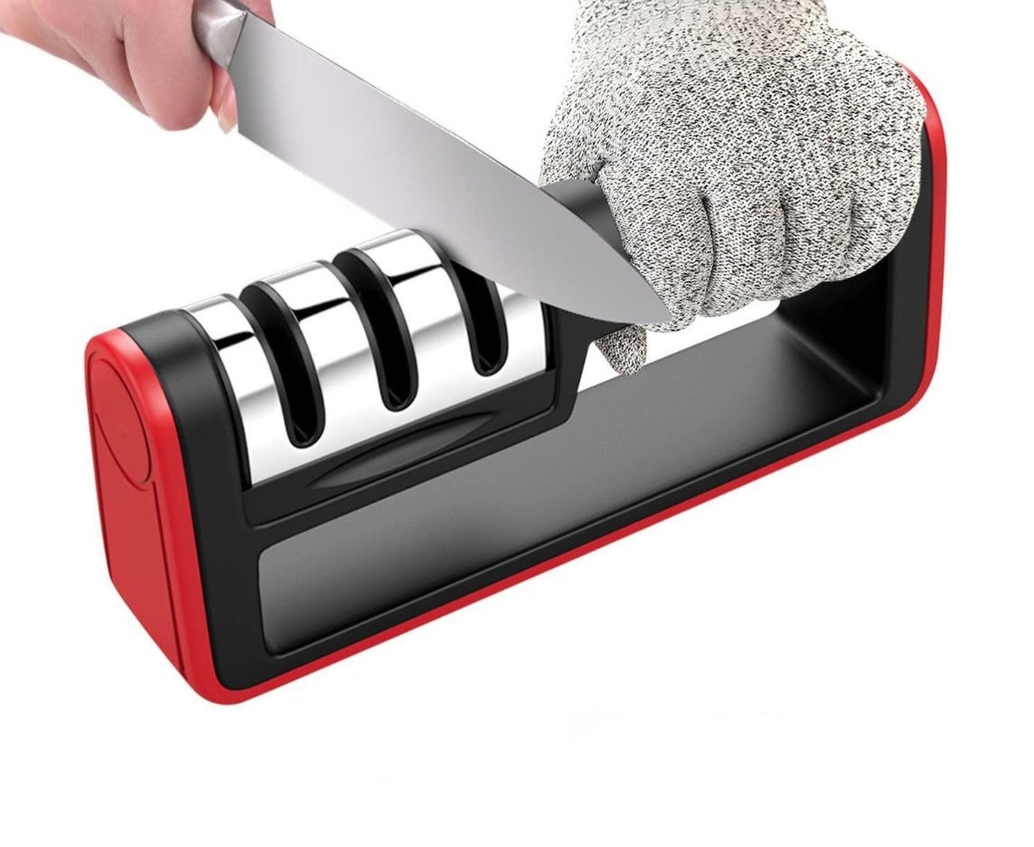 The knife sharpener in red